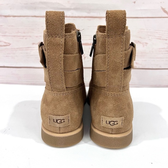 NWT UGG Josefene Ankle Boots Distressed Suede Strap Short Booties Chestnut Tan - Picture 4 of 10